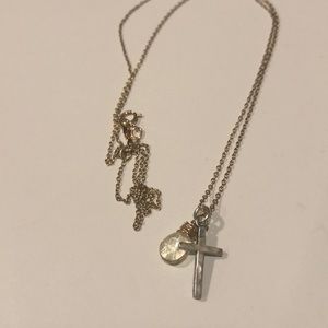 Cross and gem necklace 24k